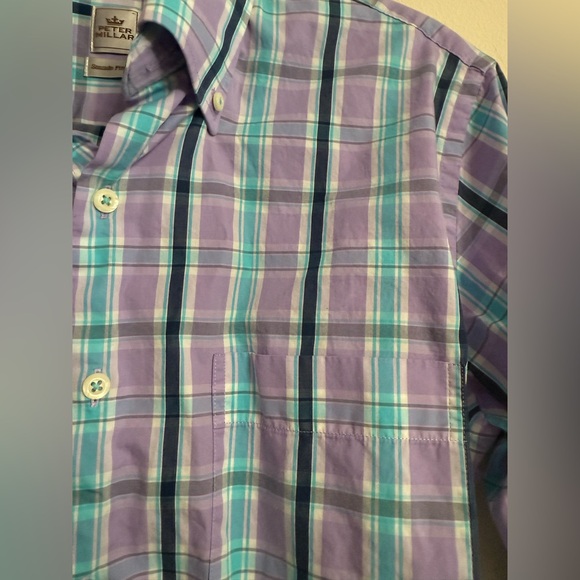 Peter Millar Seaside Finish Men’s Button Down Shirt Purple Blue Plaid Sz Small S - Picture 3 of 4